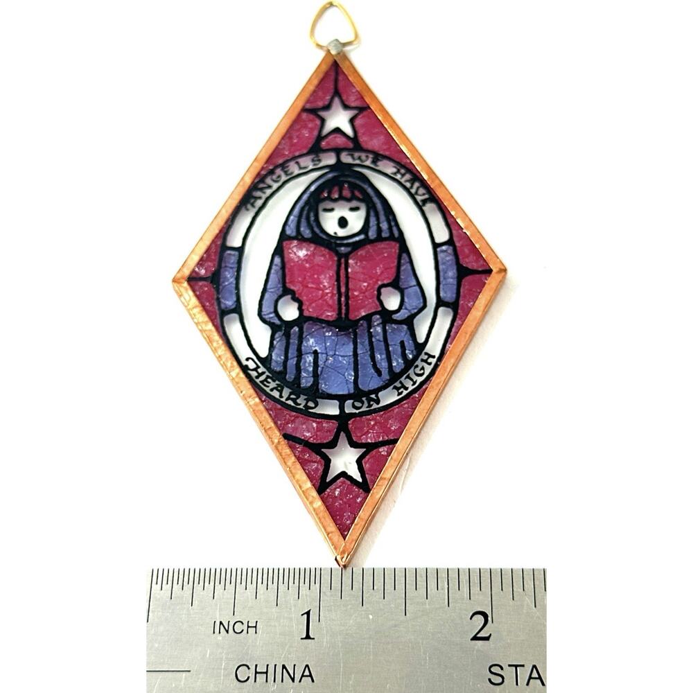Stained Glass Christmas Ornament Angels We Have Heard On High Choir Copper Frame - Picture 3 of 4